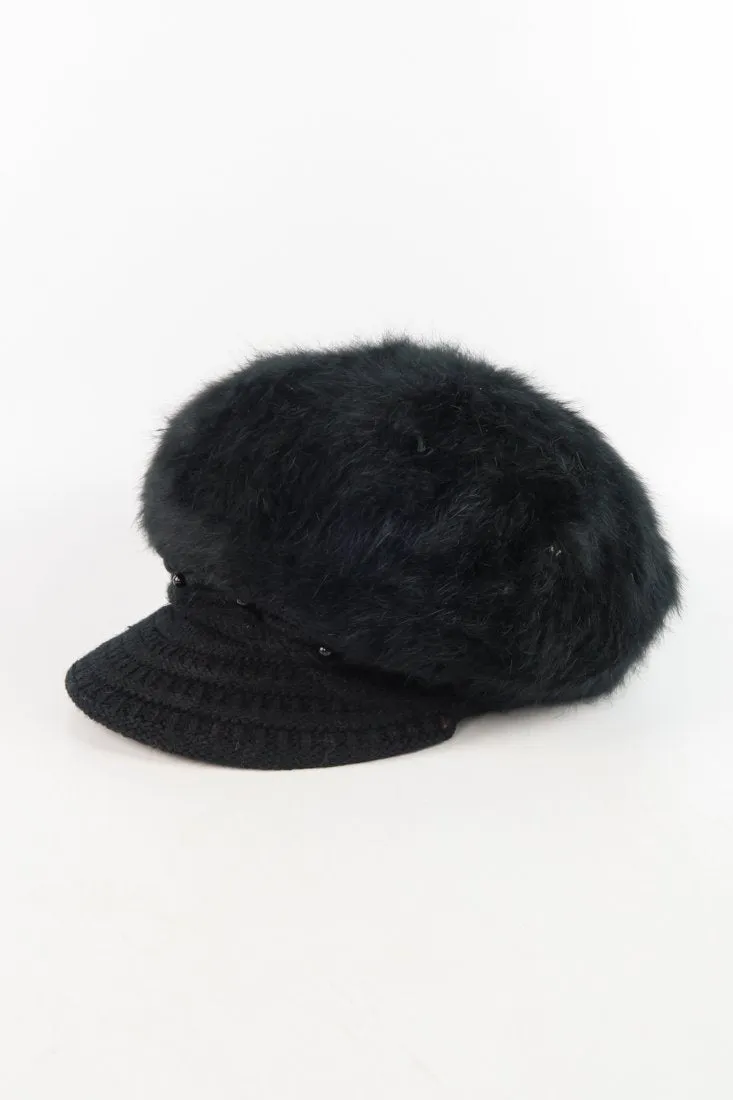 หมวกไหมพรมถักขนกระต่าย บุขนด้านใน  - Fleece Lining Winter Rabbit Hair Kintted Cap with Visor