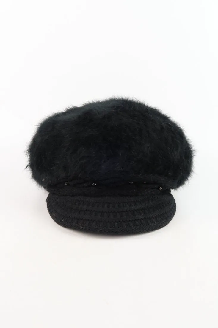 หมวกไหมพรมถักขนกระต่าย บุขนด้านใน  - Fleece Lining Winter Rabbit Hair Kintted Cap with Visor