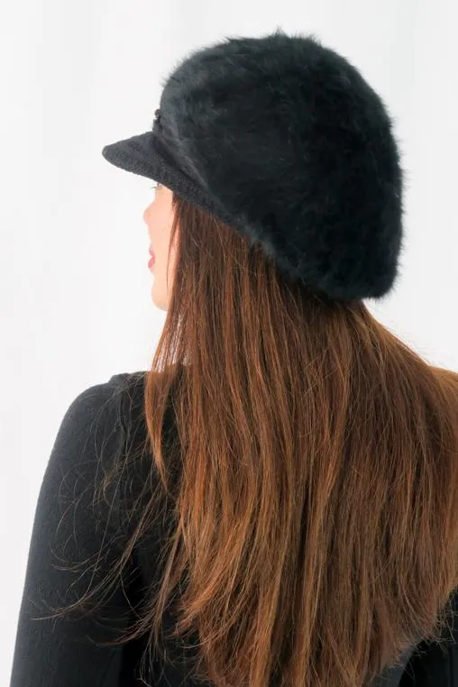 หมวกไหมพรมถักขนกระต่าย บุขนด้านใน  - Fleece Lining Winter Rabbit Hair Kintted Cap with Visor