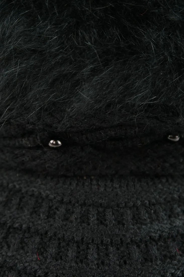 หมวกไหมพรมถักขนกระต่าย บุขนด้านใน  - Fleece Lining Winter Rabbit Hair Kintted Cap with Visor