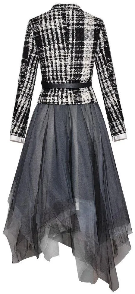 3 Pc Tweed Jacket, Belt Bag and Asymmetrical Mesh Skirt