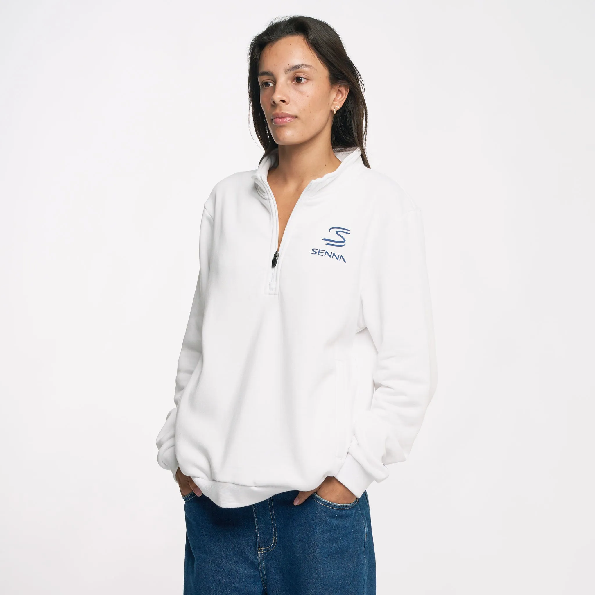 Ayrton Senna Legacy Quarter Zip White Fleece