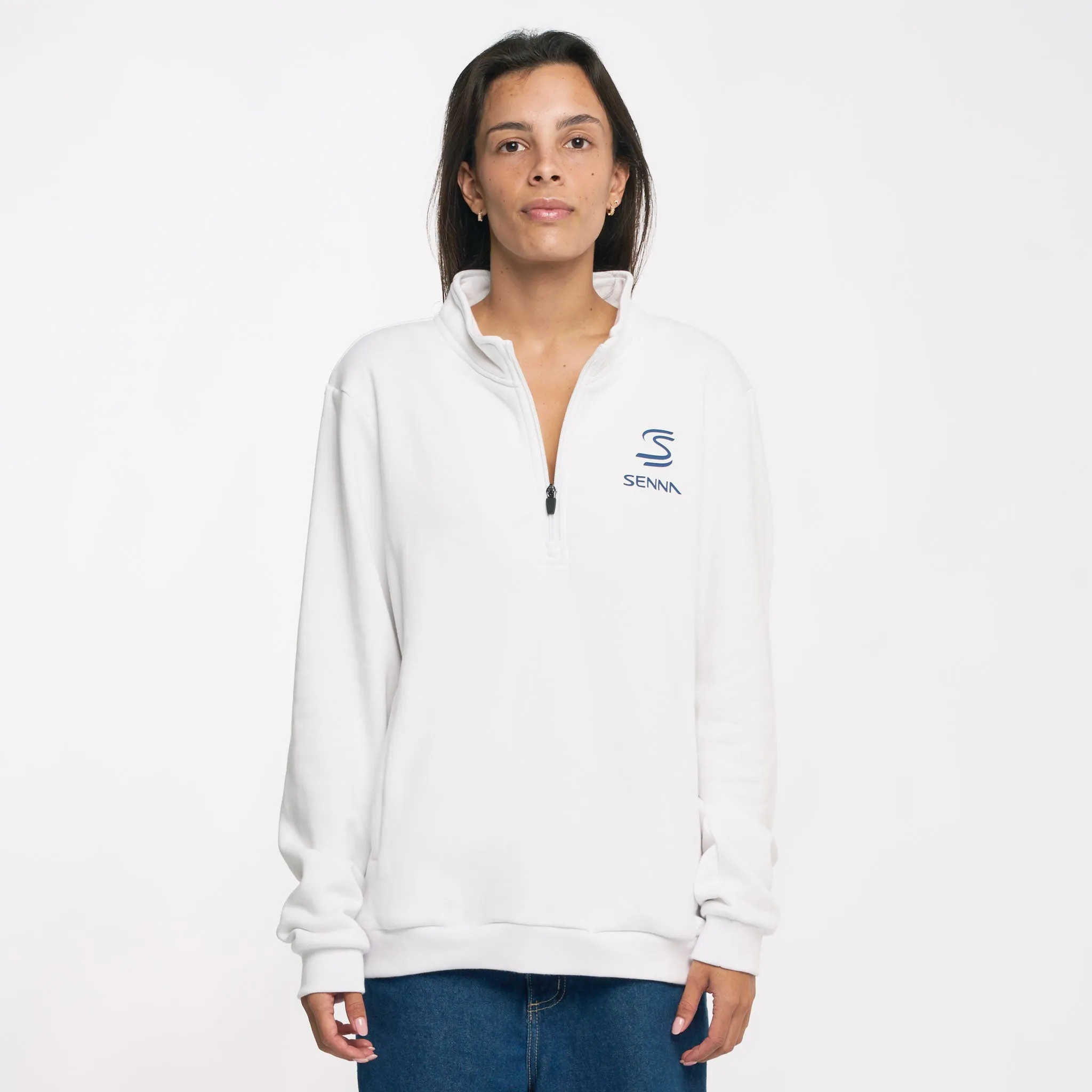 Ayrton Senna Legacy Quarter Zip White Fleece