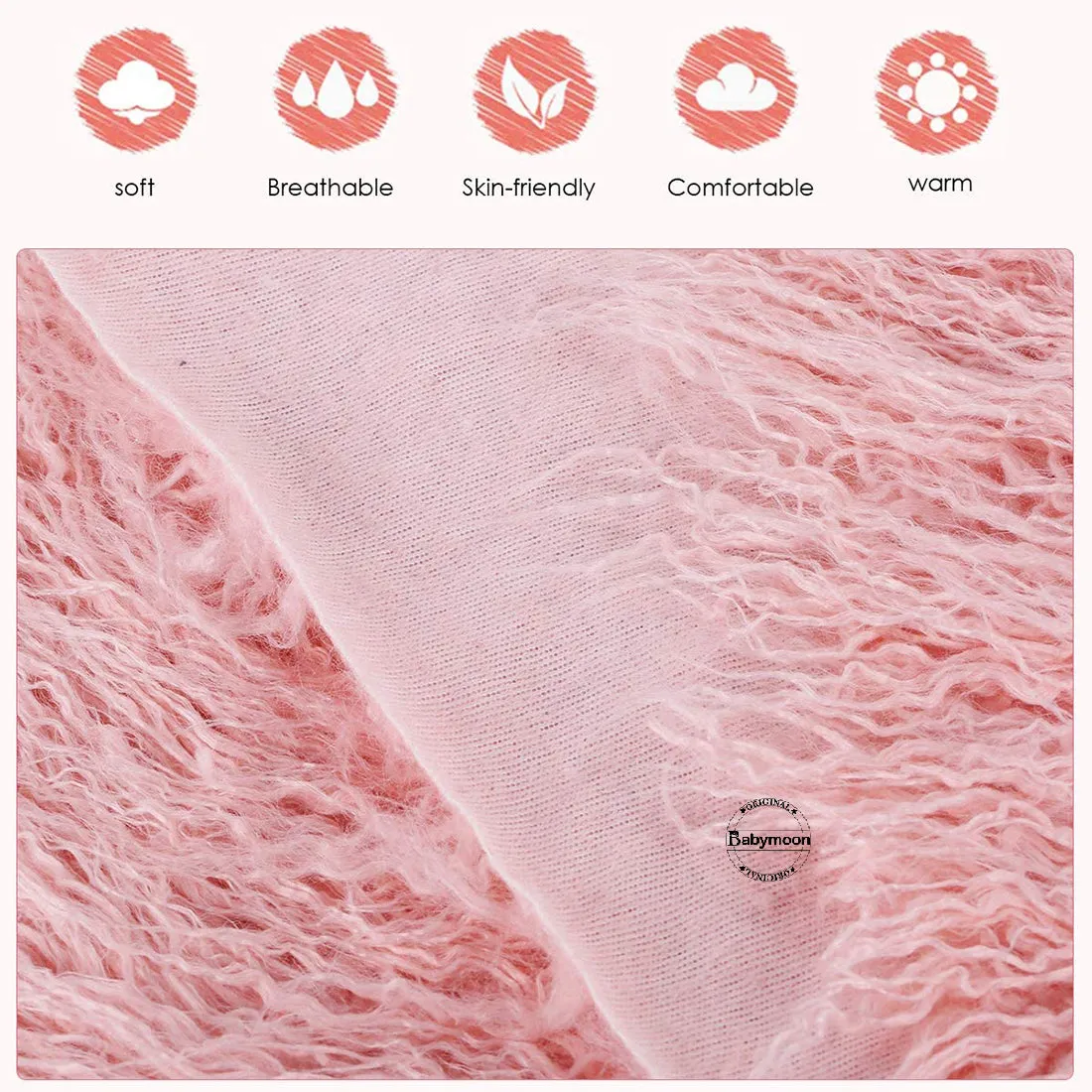 Babymoon Set of Fur Blanket (70x60cm), Wrap & Headband Photography Props - Pink