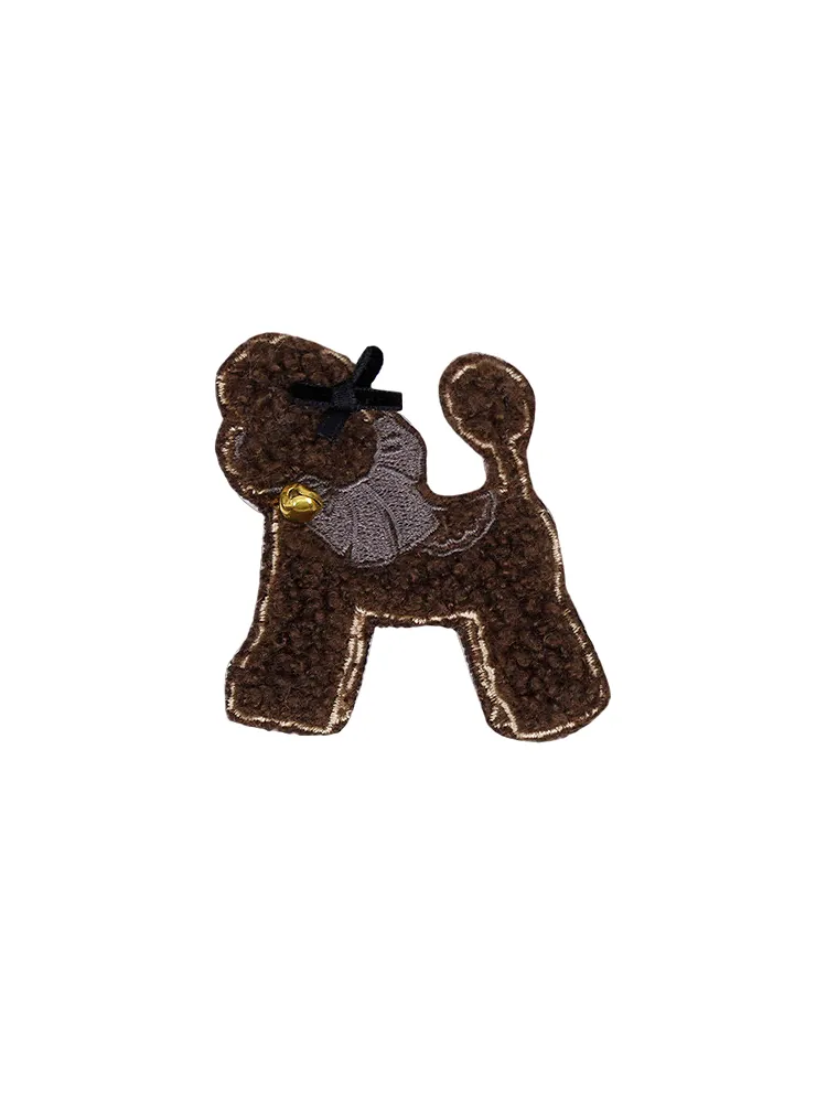 Beige / Brown Fleece Poodle Embroidery Brooch