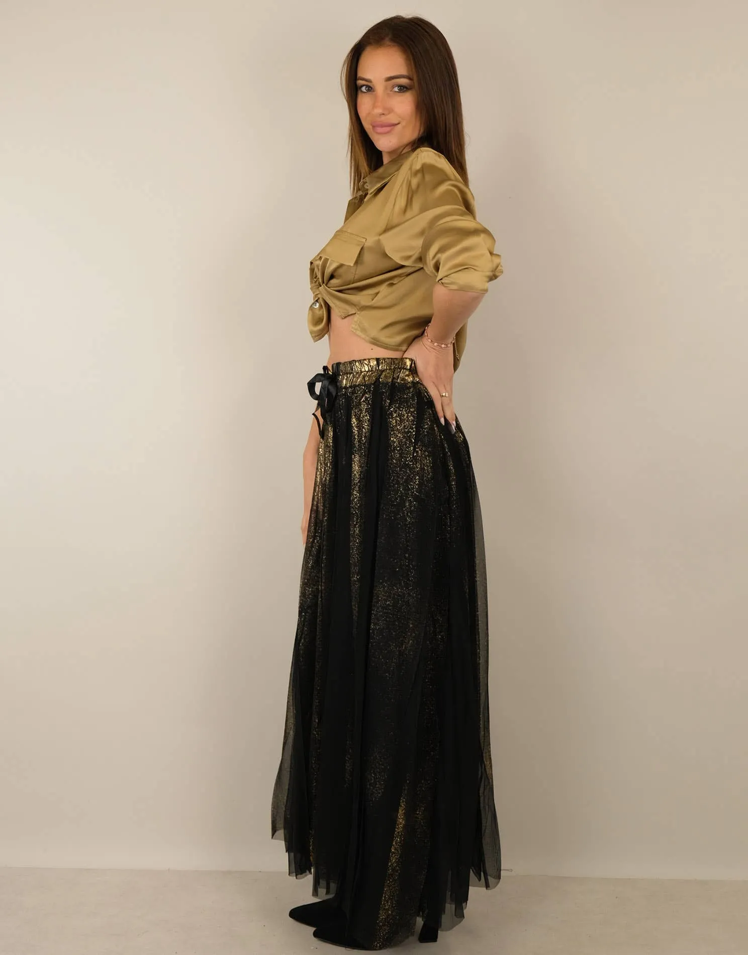Black and Gold Lined Tulle Petticoat Skirt