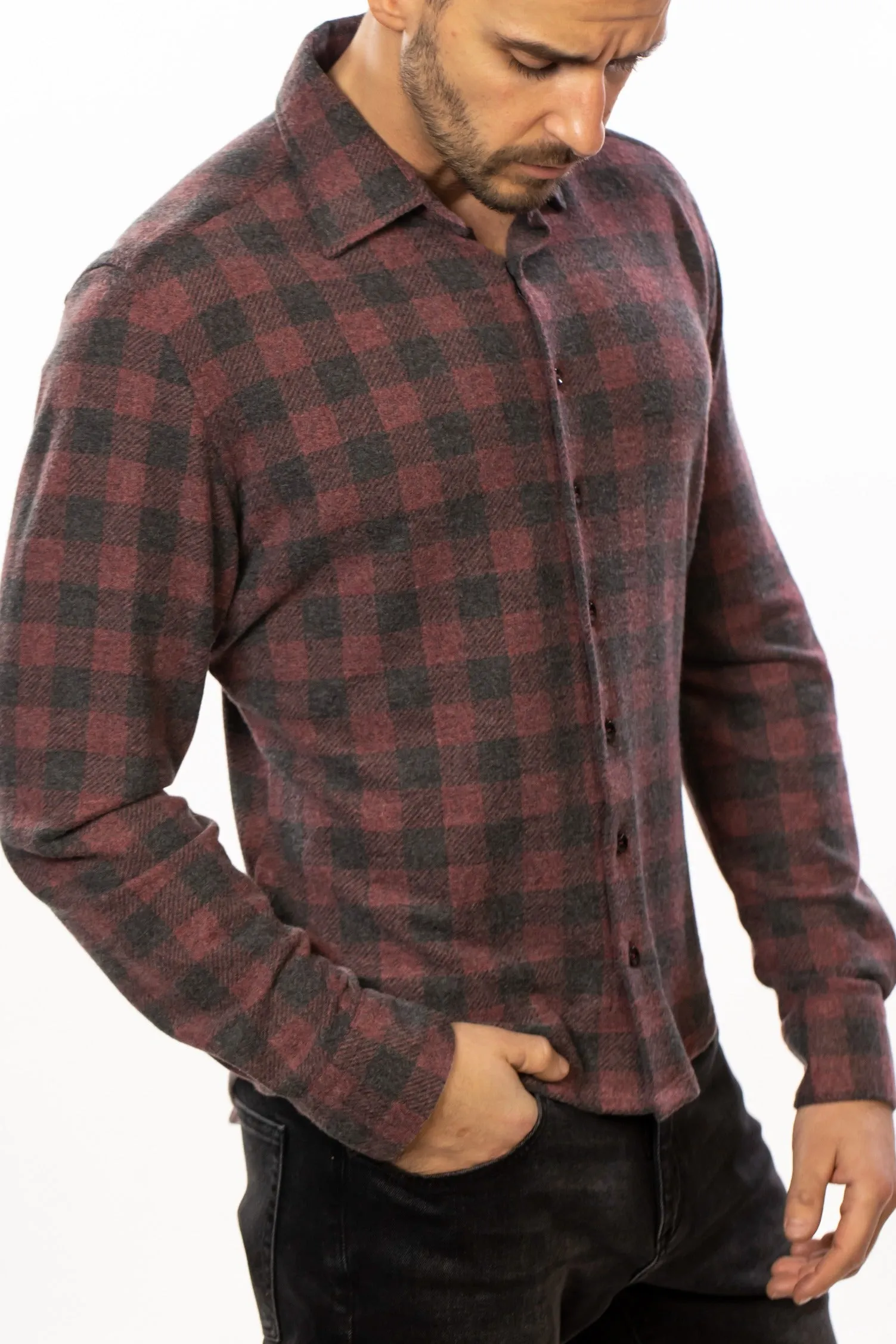 Burgundy T-Series Fleece Buffalo Check Shirt