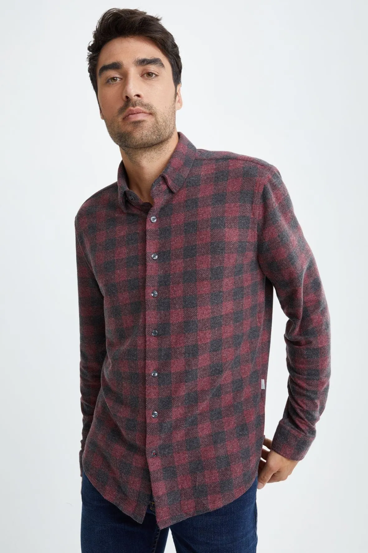 Burgundy T-Series Fleece Buffalo Check Shirt