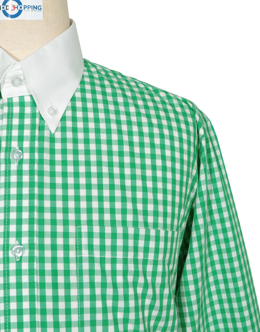 Button Down Shirt -  Green Gingham Check Shirt