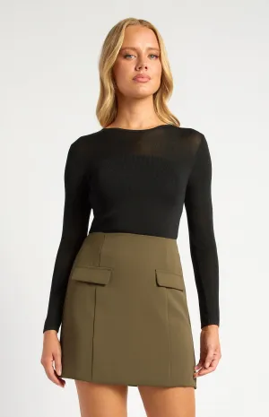 Chloe Long Sleeve Sheer Knit Top - Black