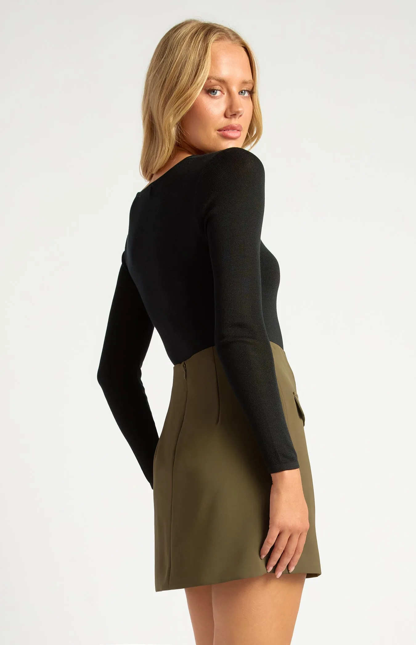Chloe Long Sleeve Sheer Knit Top - Black