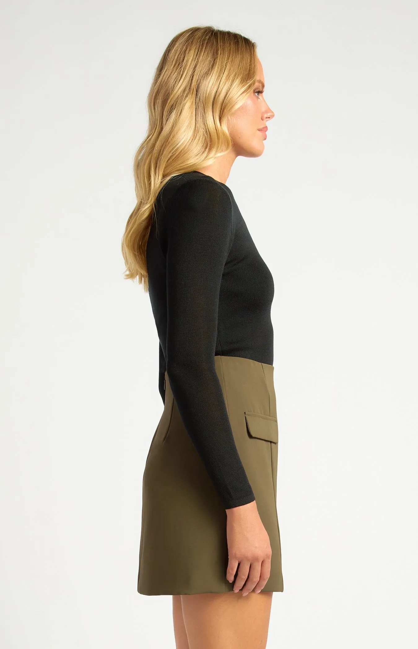 Chloe Long Sleeve Sheer Knit Top - Black
