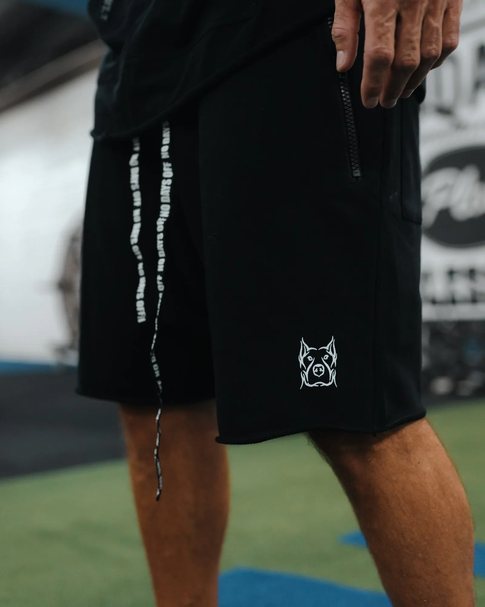 DROP CROTCH BLACK ZIPPER SHORTS