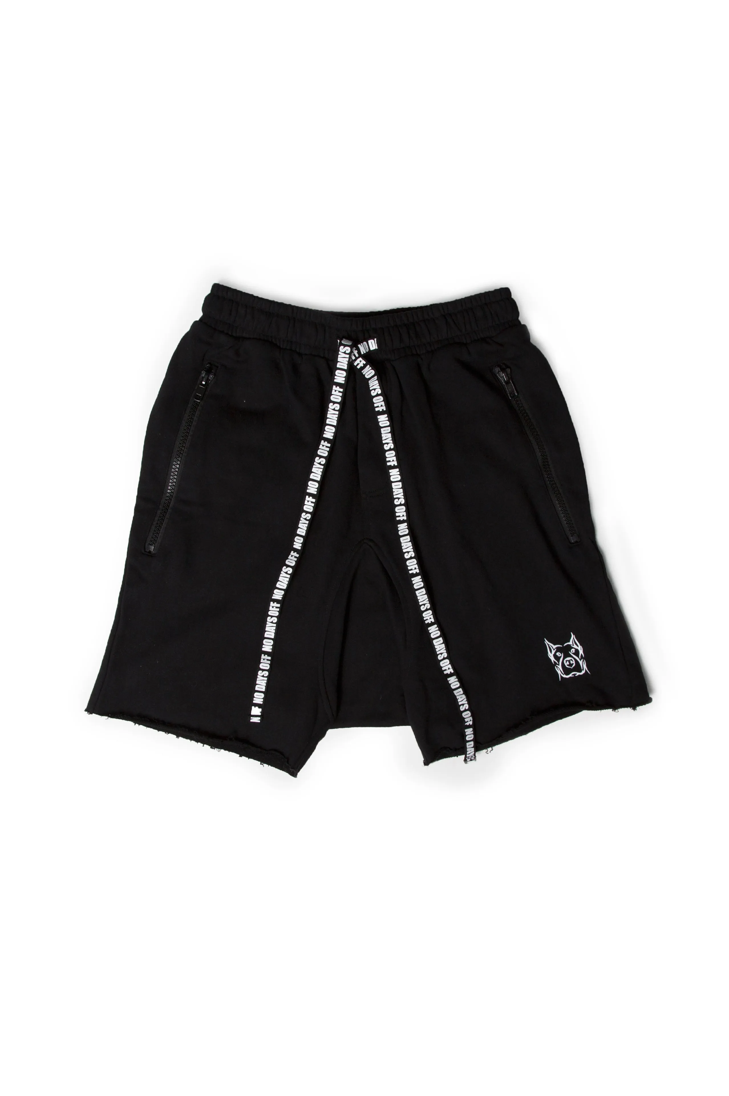 DROP CROTCH BLACK ZIPPER SHORTS