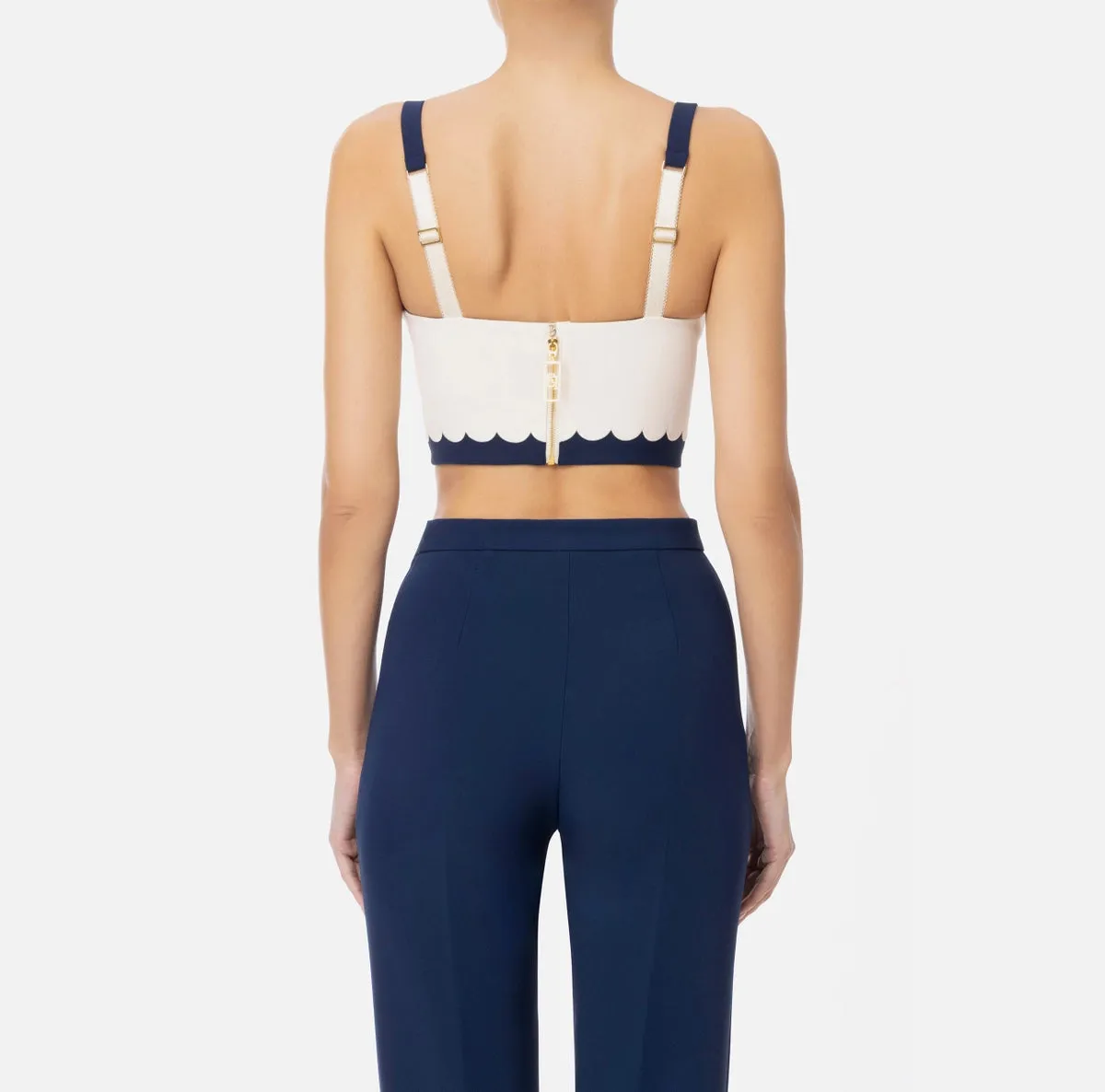 Ivory navy scalloped top