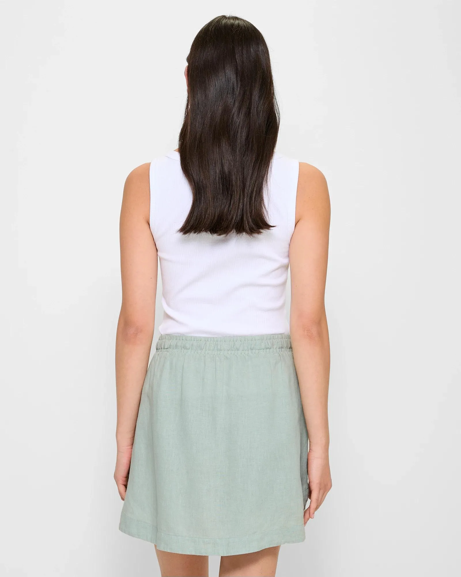 popular  European Linen Pull On Mini Skirt - Jadiete