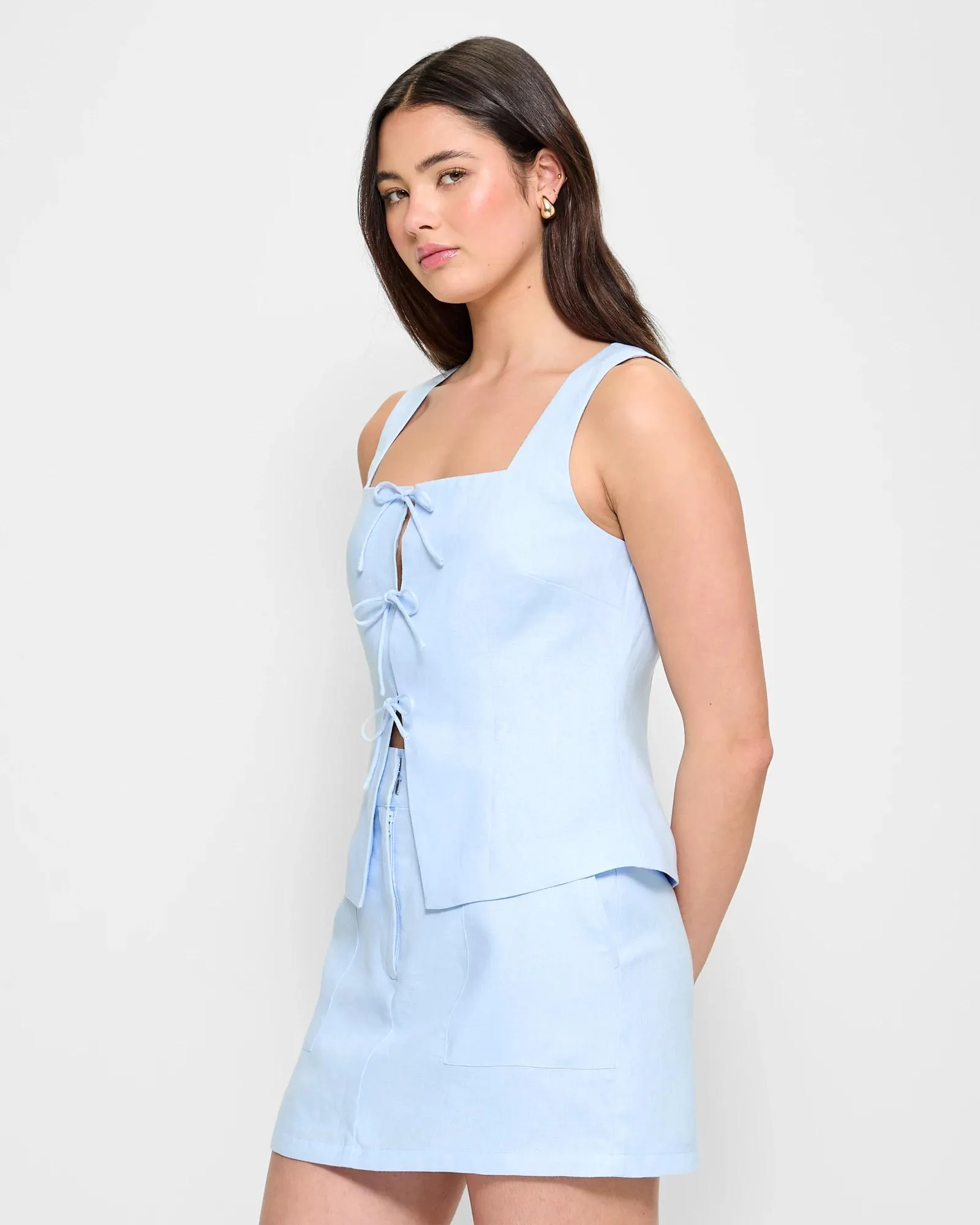popular  European Linen Utility Mini Skirt - Lily Loves - Ice Blue