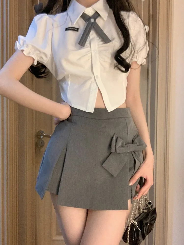Short hot girl shirt   high waist slit skirt PL53247