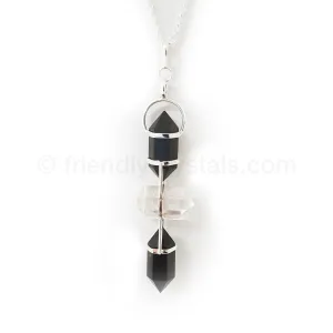 Shungite- SS SH 3 Layer Pendant