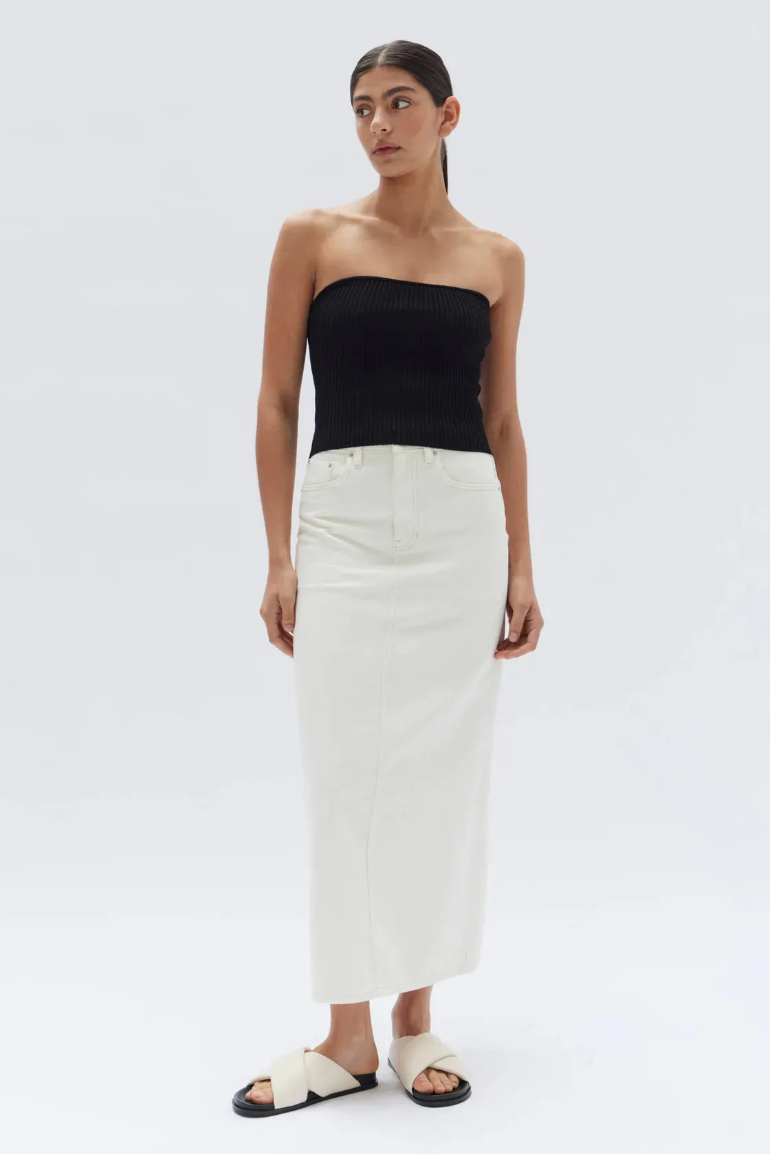 SKARA STRAPLESS RIB TOP | BLACK