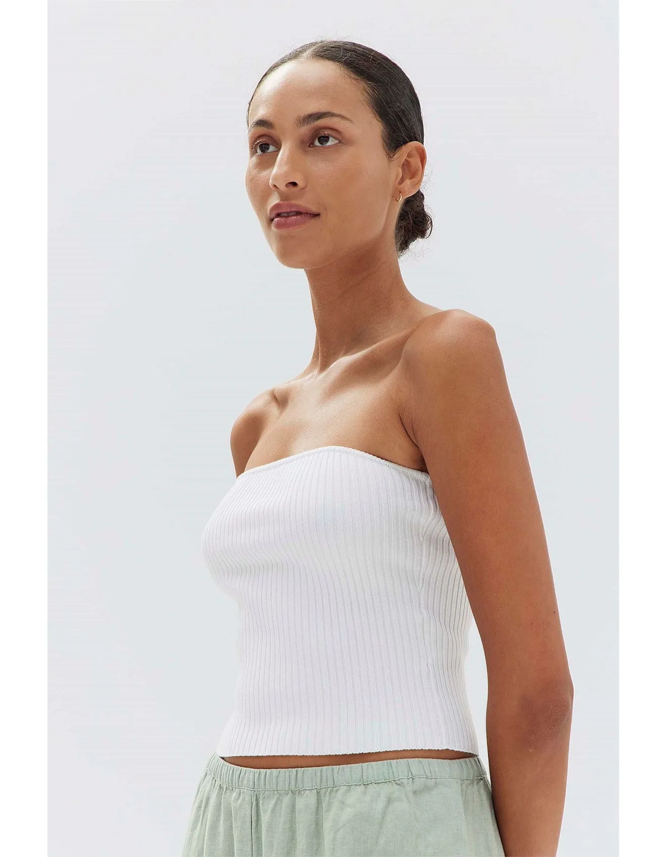 SKARA STRAPLESS RIB TOP | WHITE