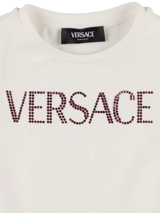 Versace   Printed cotton jersey &amp; poplin dress 