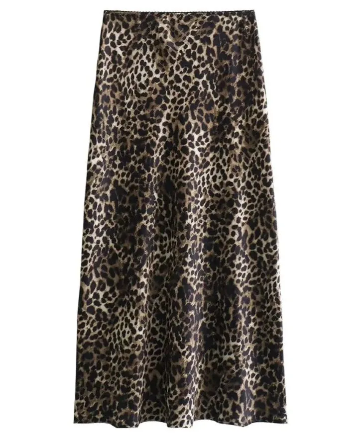 Vintage Leopard Print Midi Skirt