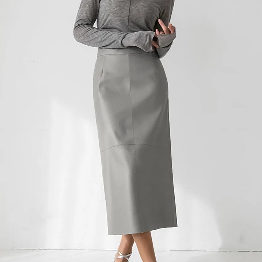 Women's High-Waisted Split PU Leather Pencil Skirt