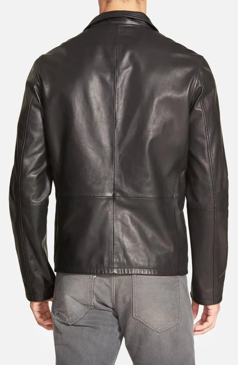 Zip Front Stylish Black Leather Jacket