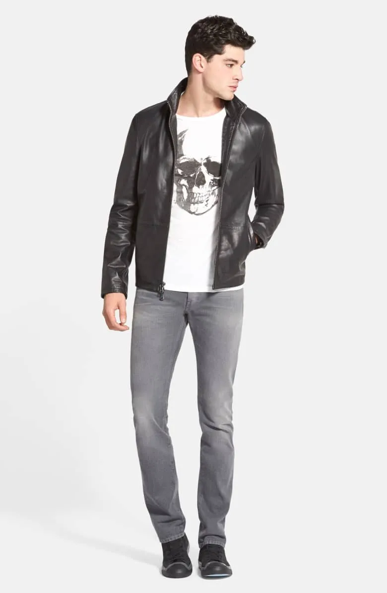 Zip Front Stylish Black Leather Jacket